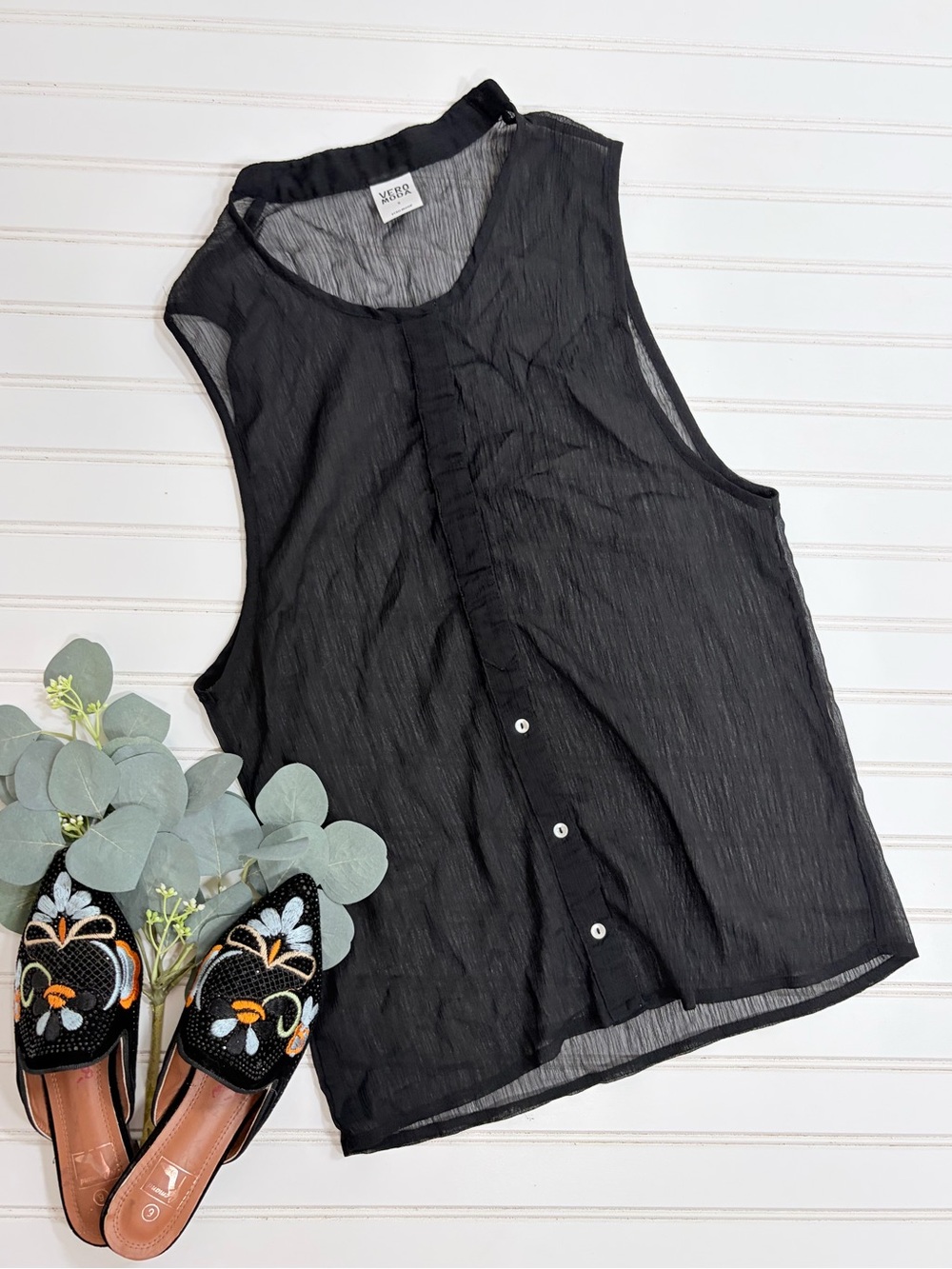 Vero Moda Sheer Sleeveless Button Up Top Shirt